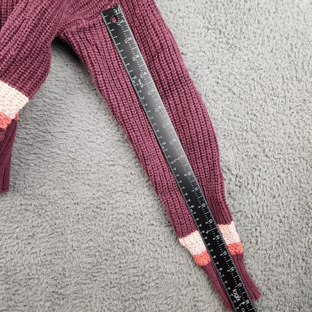 Women's Cropped Boxy Oversized Cardigan Sweater Extra Small Burgundy Y2K Preppy - Picture 8 of 11